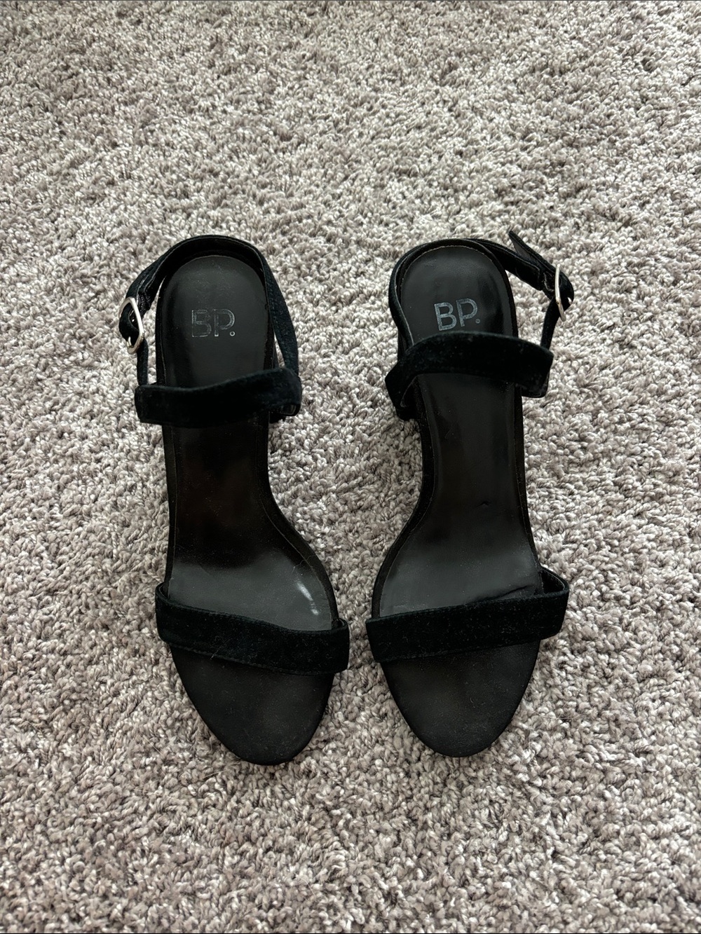 bp Black Velvet Two-Strap Ankle-Heel Sandals